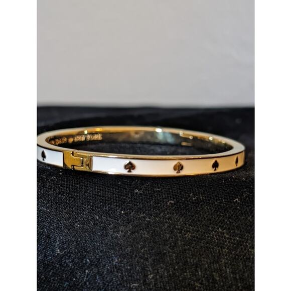 Kate Spade New York White Enamel Gold Tone Hinge Bangle Bracelet - Picture 7 of 7